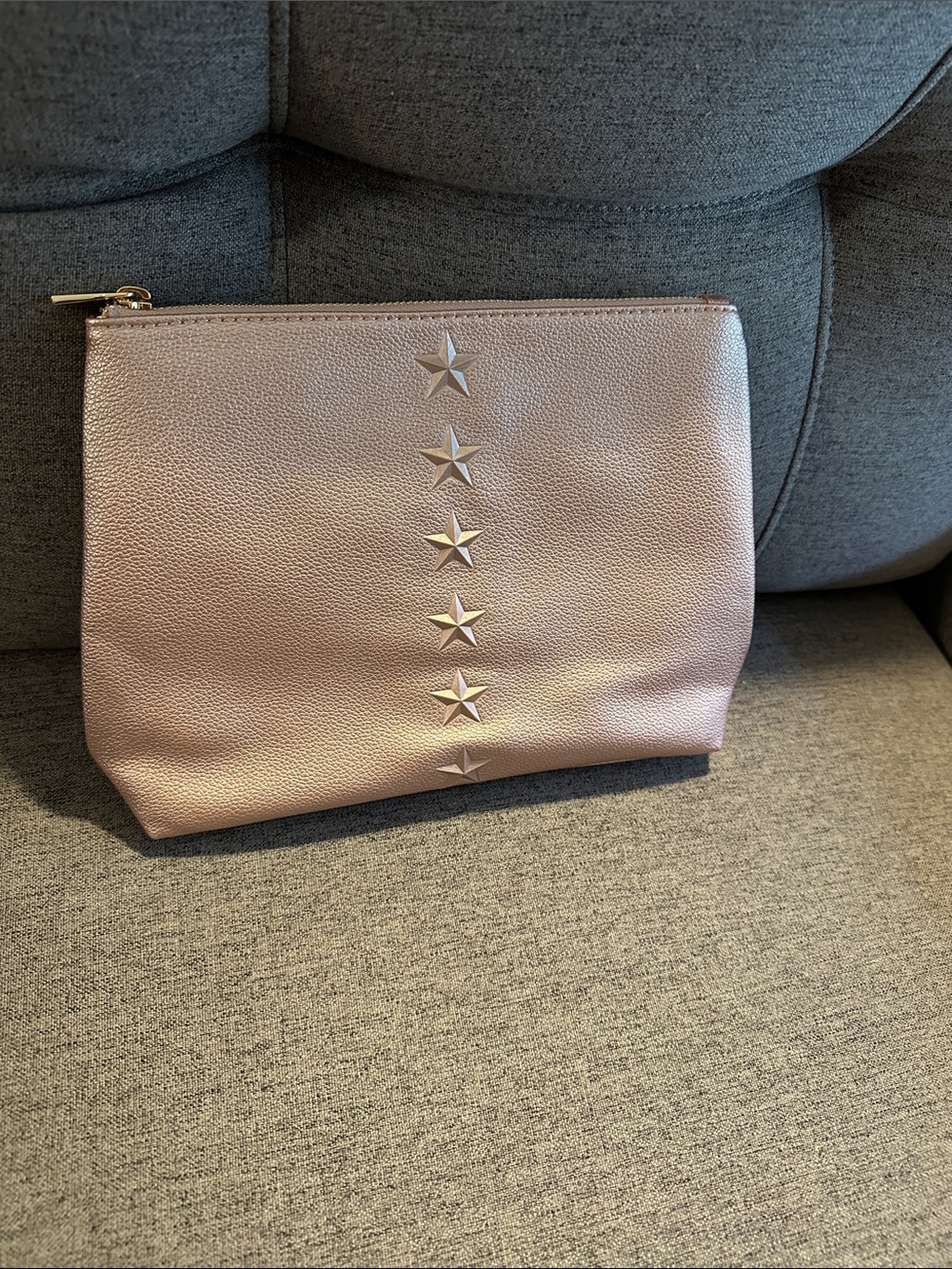 ELA Star-Accent Pink Cosmetic Pouch with Gold Hardware